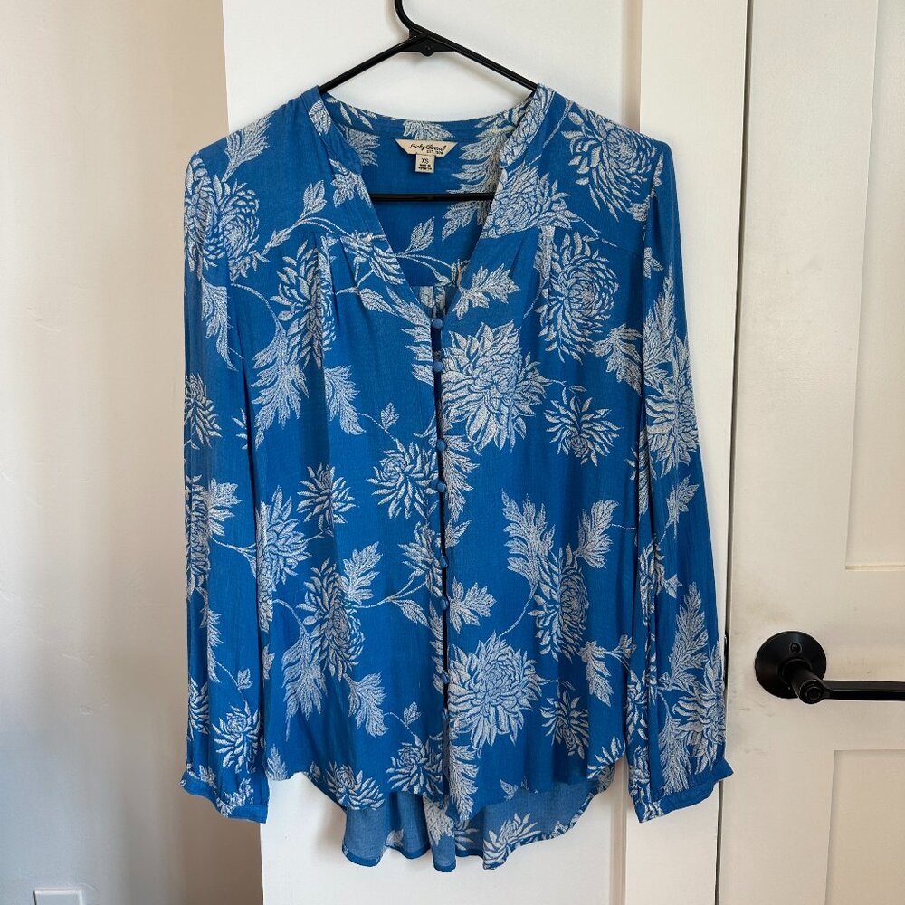 Lucky Brand Flowy Floral Blue Blouse